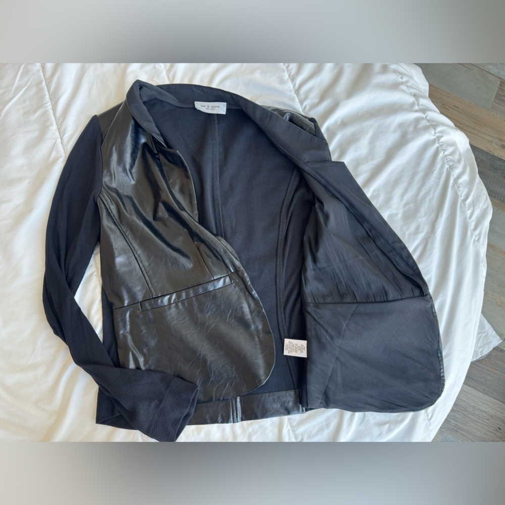 Lola & Sophie Leather Sweater Sleeve Jacket in Black - Size L - Picture 6 of 9
